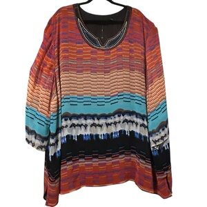 Maggie Barnes Women’s Boho Artsy Vintage 3/4 Sleeve Blouse Tunic Size 6X Plus